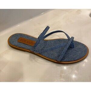 Steve Madden Ellery Blue Denim Thong Sandals Casual Strappy Size 9 NIB Flats